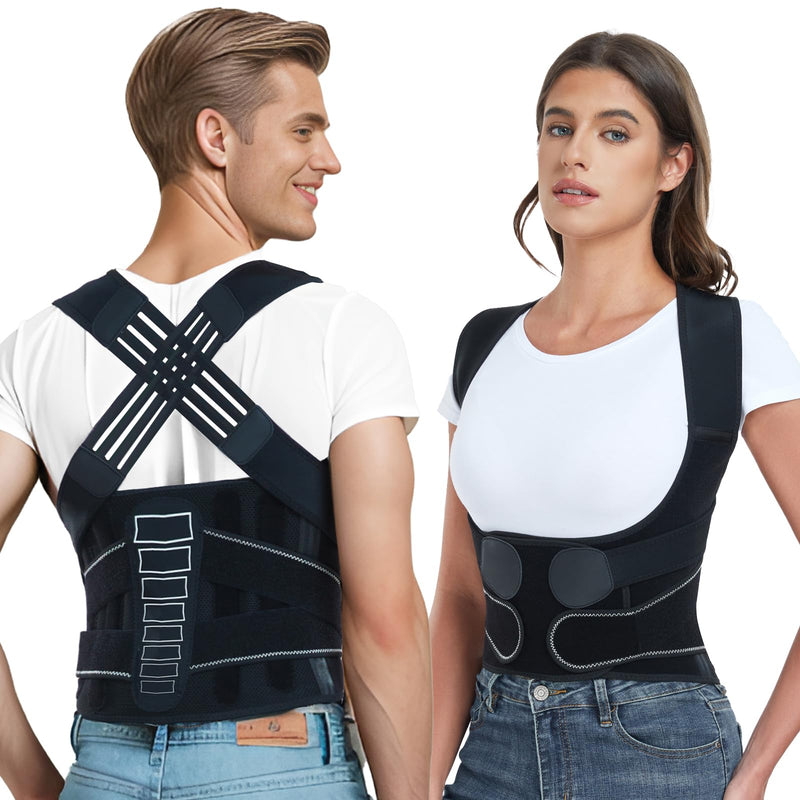 [Australia] - Back Brace Posture Corrector for Women and Men with Spine Vertical Alignment System, Lower Back Pain Relief, Back Straighter Instant Posture Corrector - Scoliosis Large (Waist 40"-47") Black 