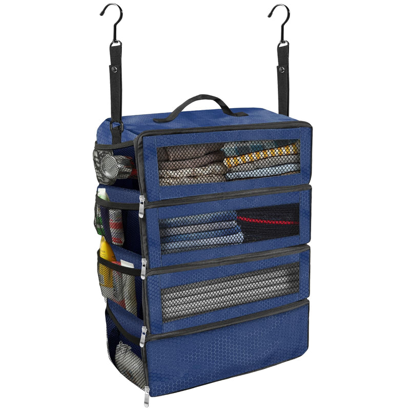 Olosar Suitcase Organizer, Travel Luggage Organizer Portable Hanging Travel Shelves Collapsible Hanging Packing Cubes for Carry on Suitcase Medium Navy blue-M