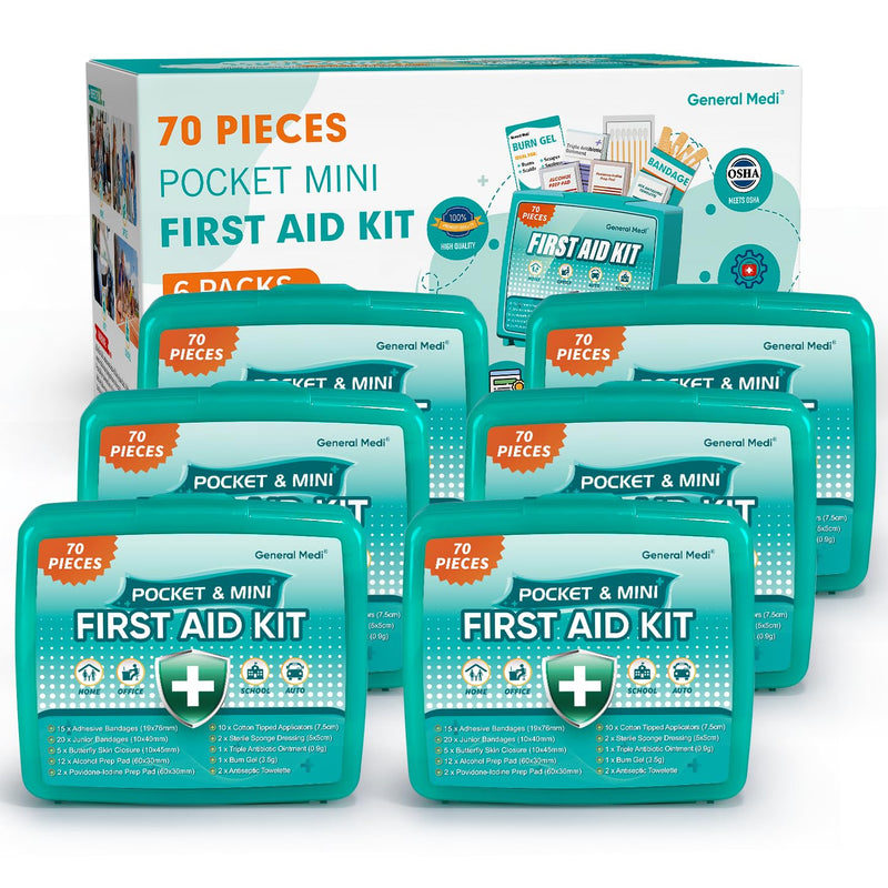 [Australia] - General Medi 420 Piece First Aid Kit, 6 Individual Boxes of 70 Items Each - Contains Premium Medical Supplies for Travel, Home, Office, Vehicle, Camping, Workplace & Outdoor (420 pcs, 6 Pack) 420 Pieces 