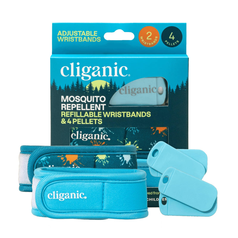 [Australia] - Cliganic Mosquito Repellent Pack (2 Wristbands + 4 Refill Pellets) - Adjustable, Natural DEET-Free, Essential Oil Infused 2 Count (Pack of 1) 