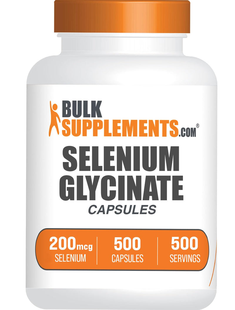 [Australia] - BulkSupplements.com Selenium Glycinate Capsules - Selenium Supplement, Selenium 200mcg Capsules - Essential Trace Mineral, Gluten Free, 1 Capsule per Serving, 500 Count (Pack of 1) 
