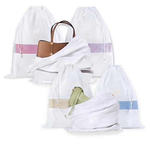 Luxury Organic Cotton Dust Bags For Handbags - 6 Pack (Med-Large) - Handbag, Purse and Shoe Bags for Storage - Certified Carbon Neutral