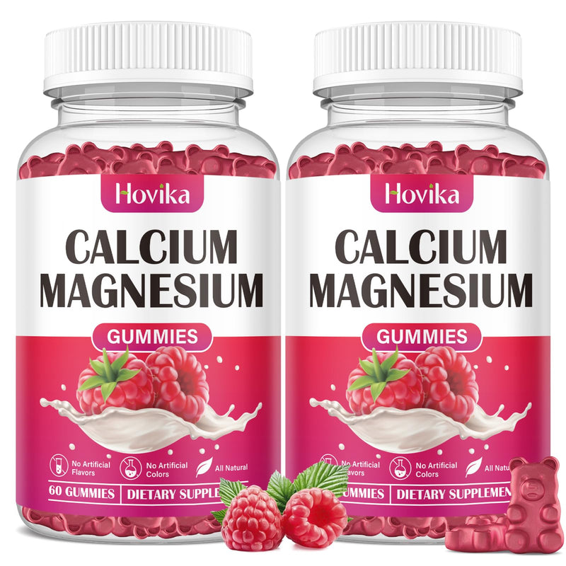 Calcium Magnesium Zinc Gummies-Calcium Magnesium 2:1 Ratio with Vitamin D3, K2, B6, B12 for Bone Strength, Muscle Function & Nerve Health, Extra Absorption Formula, Vegan, Raspberry Flavor 120 Gummies 60 Count (Pack of 2)