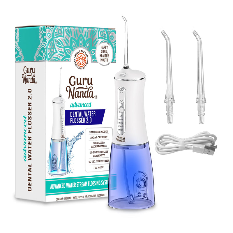 [Australia] - GuruNanda Advanced Dental Water Flosser 2.0 with UV Mode - Cordless and Portable - 290 ml Water Tank, 3 Modes, Rechargeable for Healthy Teeth and Gums 