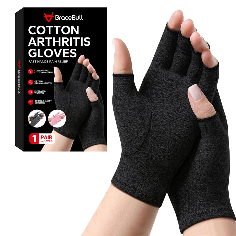 [Australia] - Fingerless Compression Gloves (1 Pair), Cotton Arthritis Gloves Women Men, Arthritis Pain Relief Gloves, Hand Compression Gloves Arthritis for Carpal Tunnel, Rheumatoid, Tendonitis Medium Black 