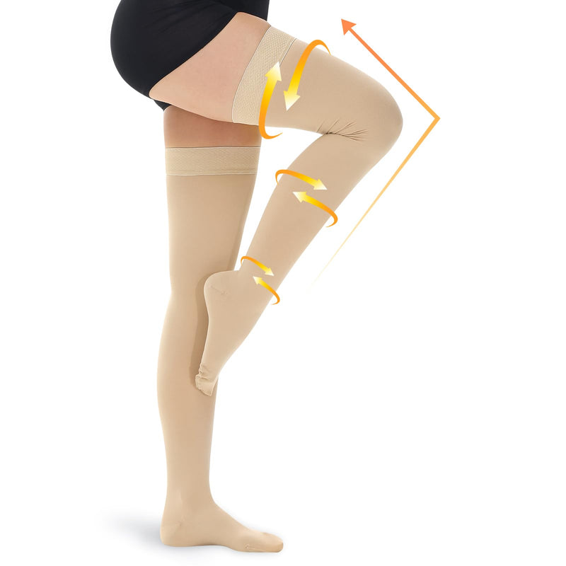 [Australia] - beister 15-20 mmHg Medical Compression Stockings with Dot Silicone Band, Closed Toe Thigh High Graduated Compression Socks for Women Men, Circulation Support Pressure Stockings for Varicose Veins, DVT Beige Large 