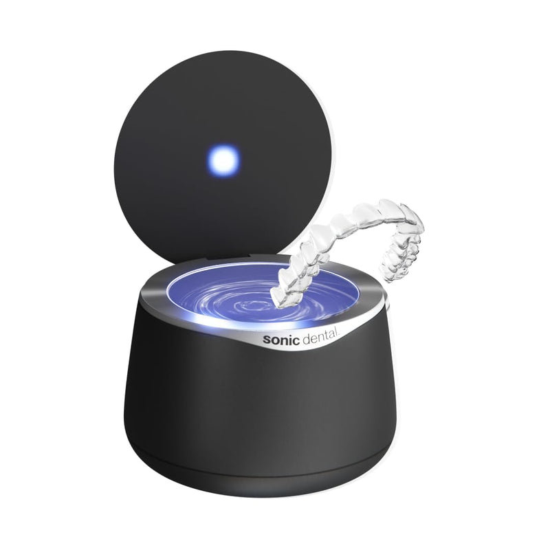 [Australia] - Sonic Pro Dental Cleaning Pod, 43kHz Ultrasonic Retainer Cleaner Machine for Dentures, Mouth Guards, Braces, Toothbrush Heads, Jewelry & All Dental Appliances, FSA/HSA Eligible (Onyx Black) Onyx Black 
