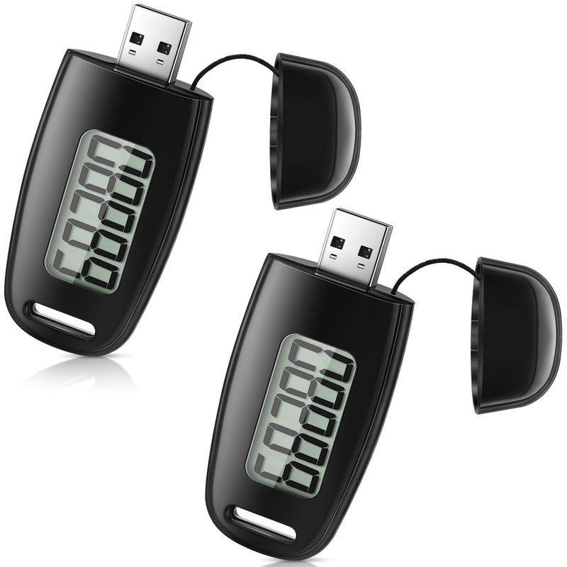 [Australia] - 2 Pcs 3D Pedometer Step Counter for Walking USB Rechargeable Step Tracker with Removable Clip and Lanyard Accurately Step Counter for Men Women Kids Seniors Exercise Fitness (Black) 