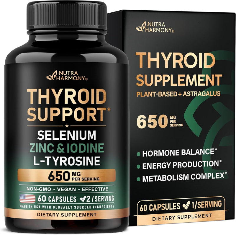 [Australia] - Thyroid Support for Women - Selenium 200 mcg | Zinc & Iodine | L-Tyrosine | Magnesium | Adaptogen Herbs - 20-in-1 Antioxidant & Immune Support - Vegan, NON-GMO, Lab Tested - 60 Capsules, Made in USA 