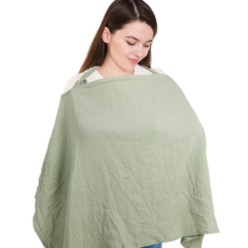 [Australia] - Muslin Nursing Covers for Baby Breastfeeding, Adjustable Privacy Nursing Apron Cover for Mom, Extra Large 100% Cotton Breastfeeding Cover with Rigid Hoop Multi-use Carseat Canopy (Roman Green) 49.2 x 27.4 inch Roman Green 