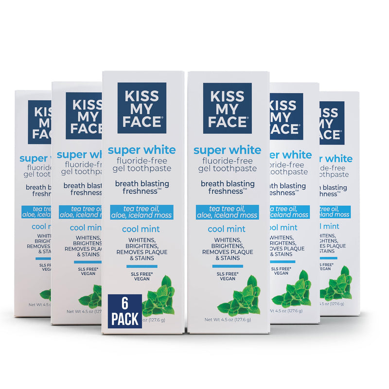 [Australia] - Kiss My Face Super White Toothpaste Gel, Cool Mint Flavor, Removes Plaque and Stains, Teeth Whitening Toothpaste, Fluoride Free, Vegan, 4.5 oz, 3 Pack Super White Cool Mint 