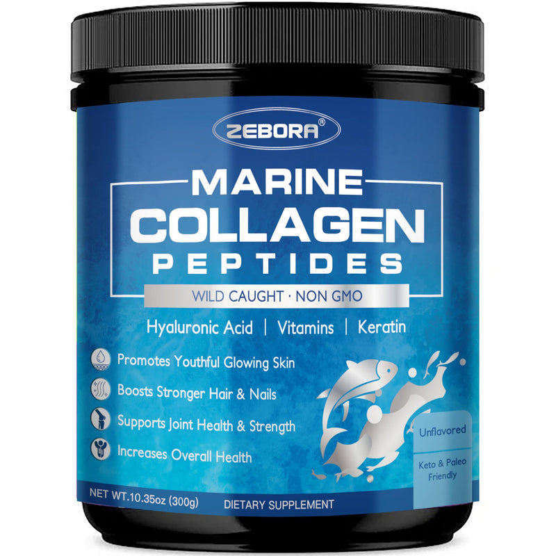 ZEBORA Marine Collagen Peptides Powder for Women, 35 Servings | Wild Caught Hydrolyzed Fish Collagen with Hyaluronic Acid, Keratin, Multivitamins for Skin, Hair, Nails, Keto-Friendly 12.35 Ounce (Pack of 1)
