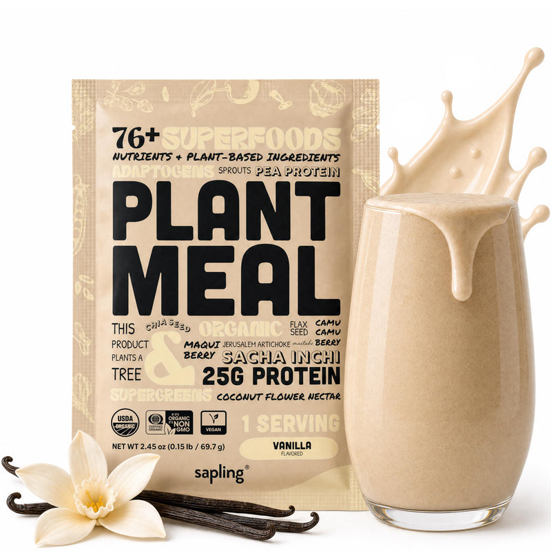Plant Meal Replacement Shake - Vanilla - 25g of Plant Based Vegan Protein Powder, 76+ Organic Superfoods, Vitamins & Minerals, Mushrooms, Super Greens, Digestive Enzymes & Probiotics - 1 Serving 2.45 Ounce (Pack of 1)