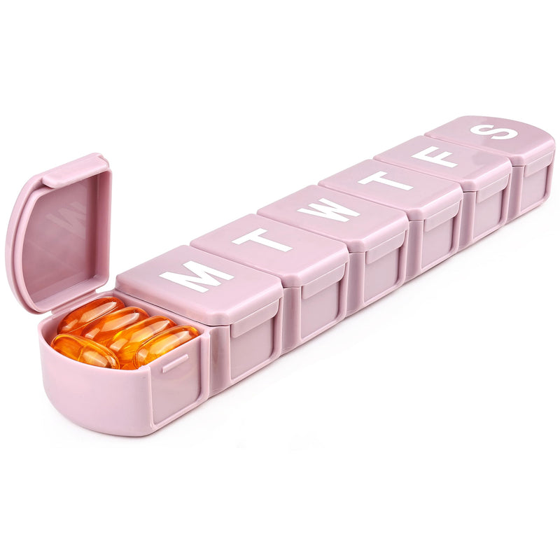 MOLN HYMY Extra Large Weekly Pill Organizer 7 Day, XL 1 Week Pill Dispenser Case, Daily Medicine Organizer to Hold Vitamin Filsh Oil and Supplements (Pink) Purple Pink
