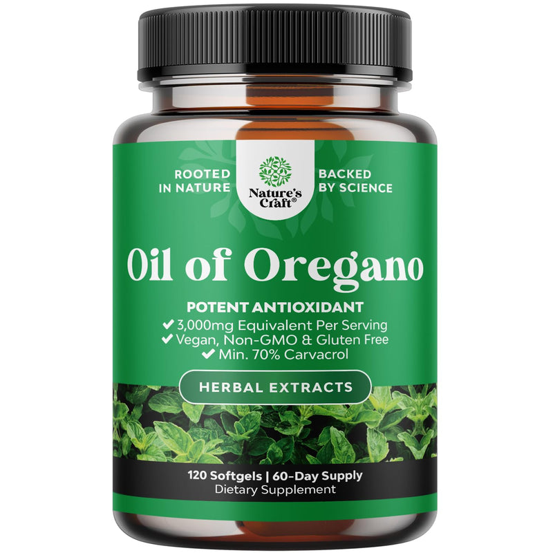 [Australia] - Vegan Wild Oregano Oil Softgels - Super Concentrated Oil of Oregano Softgels with 3000mg Herbal Equivalent and Min 70% Carvacrol for Gut Heart Detox and Immune Support - Vegan & Non-GMO (120ct) 120 Count (Pack of 1) 