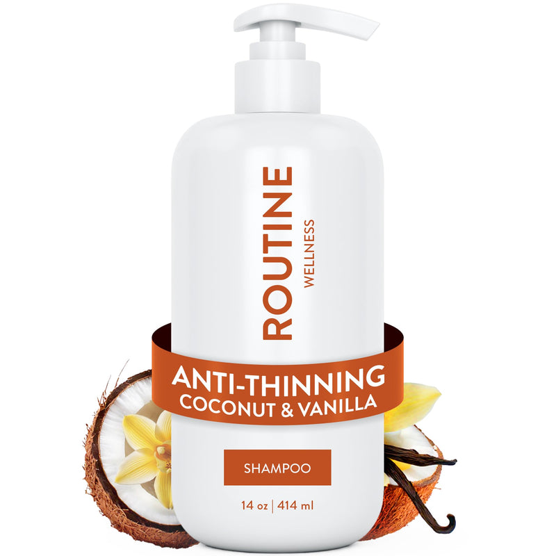 Routine Wellness Anti-Thinning Volumizing Shampoo - Coconut & Vanilla | Clinically tested shampoo for thinning hair with biotin, pea peptides, saw palmetto oil, color safe, sulfate free