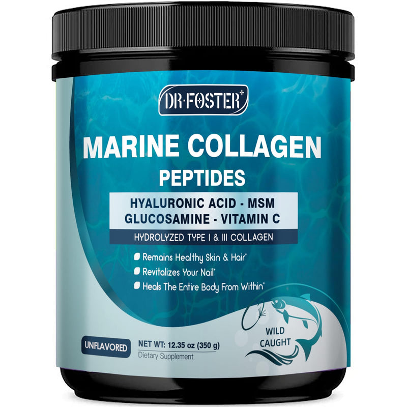 DRFOSTER Marine Collagen Peptides Powder, Multi Types I & III, 35 Servings | Wild-Caught Fish Hydrolyzed Collagen with MSM, Hyaluronic Acid and Vitamin C for Skin, Hair, Nails and Joints