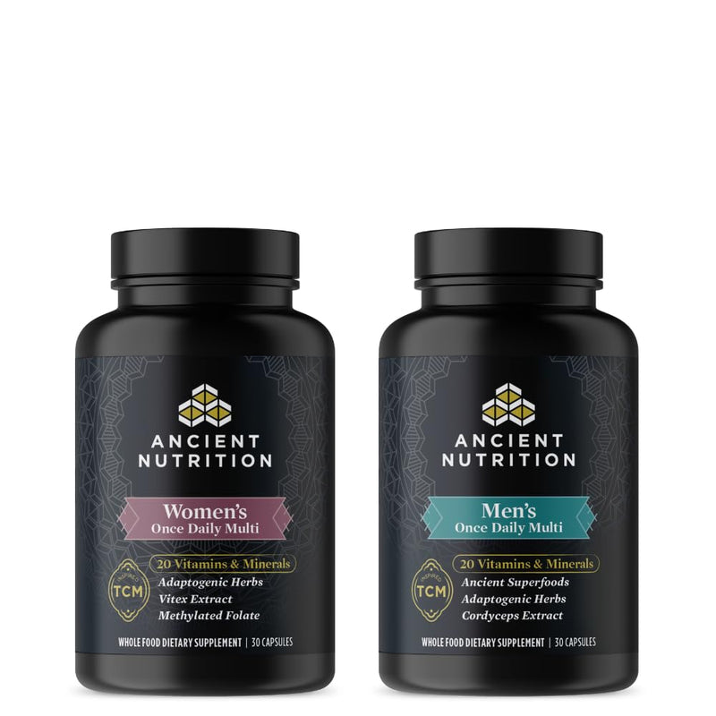 Ancient Nutrition Mutlivitamin Men's Once Daily Capsules, 30 Count + Multivitamin Women's Once Daily Capsules, 30 Count