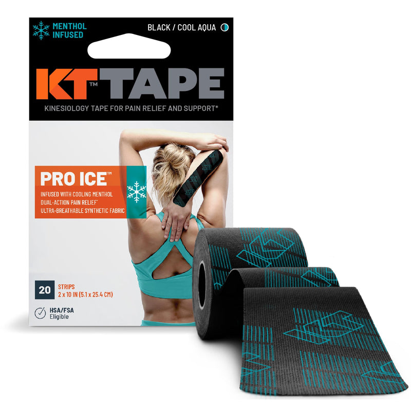 [Australia] - KT Tape, Pro Ice, Menthol Infused Kinesiology Tape, 20 Count, 10" Precut Strips, Black 