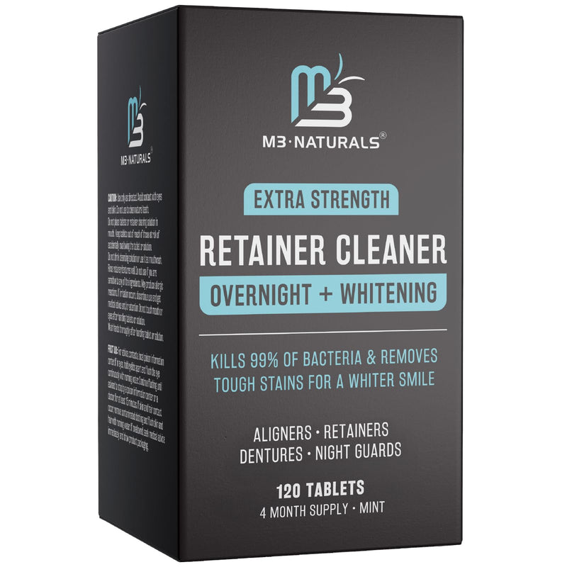 Overnight + Whitening Retainer Cleaner Tablets, Mint, 4 Month Supply by M3 | Compatible with Retainer Cleaner Machine & Ultrasonic Retainer Cleaner, Helps Remove Tough Stains, Buildup, Odors & Plaque Overnight Whitening (120 Count)