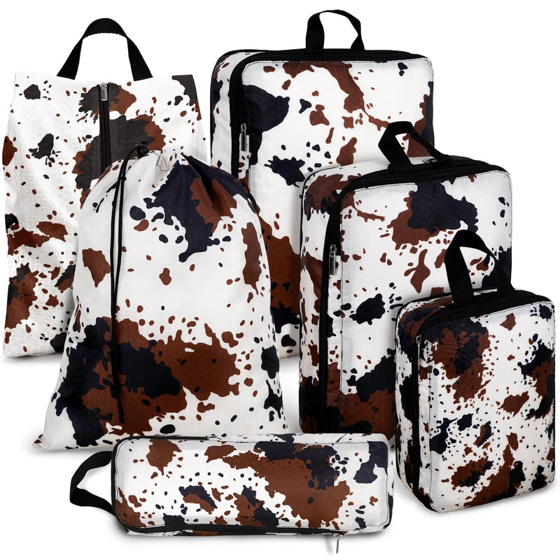 6 Pcs Compression Packing Cubes Waterproof Suitcase Travel Bag Luggage Backpack Organizer Travel Cubes for Packing-Cow Print Black-Cow Print