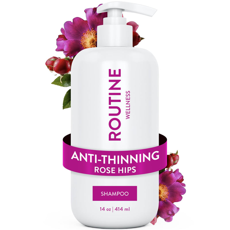 Routine Wellness Anti-Thinning Volumizing Shampoo - Rose Hips | Clinically tested shampoo for thinning hair with biotin, pea peptides, saw palmetto oil, color safe, sulfate free