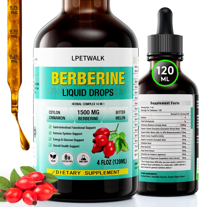 [Australia] - 4 FL Oz Organic Berberine Liquid Drops - Premium Berberine Supplement with Ceylon Cinnamon, Bitter Melon, Sugar-Free & Vegan Supplement Berberine Leaves Liquid, 98% Absorption - 120ML 