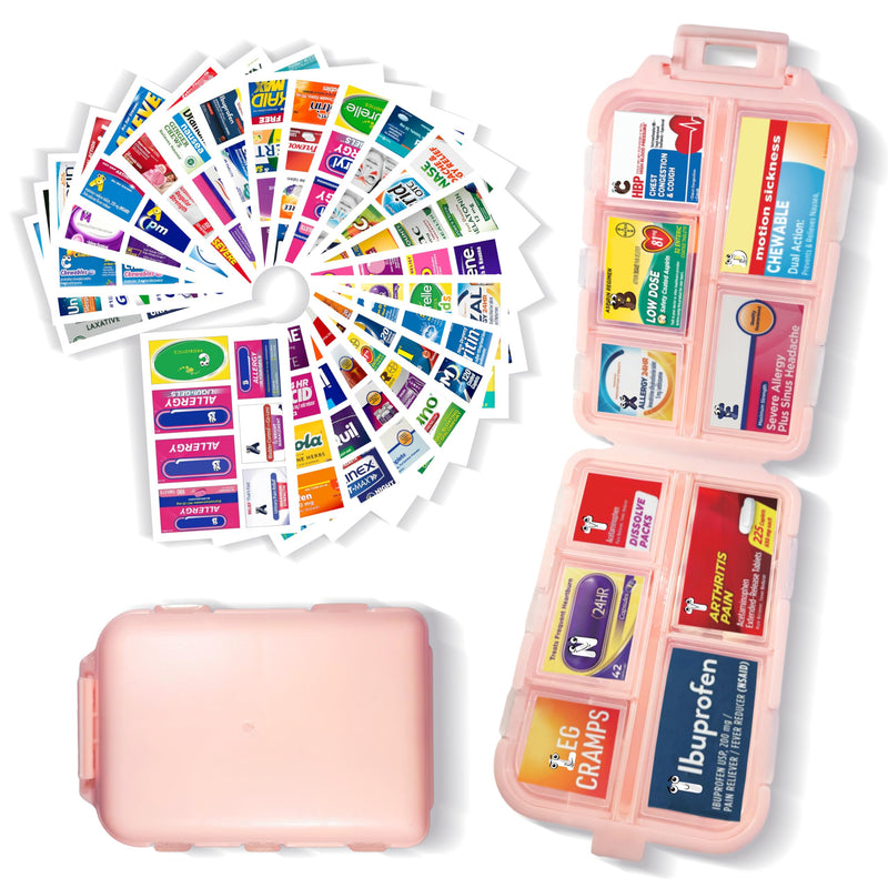 [Australia] - Pill Organizer with Medicine Labels 161 Labels Travel Daily Pill Container Mini Medication Organizer Storage Pill Organizer Travel Essentials Pill Case 7 Day Pill Organizer (Pink, 1 Pack) Pink 