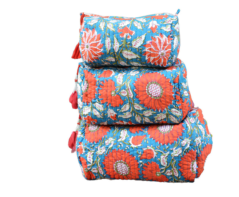 INDACORIFY 100% Cotton Block Print Cosmetic Toiletry Bags Boho Beauty Toiletry Kits Travel Case Pouch for Women's Printed Cotton Tote Bag (Pattern- 3) Pattern- 3