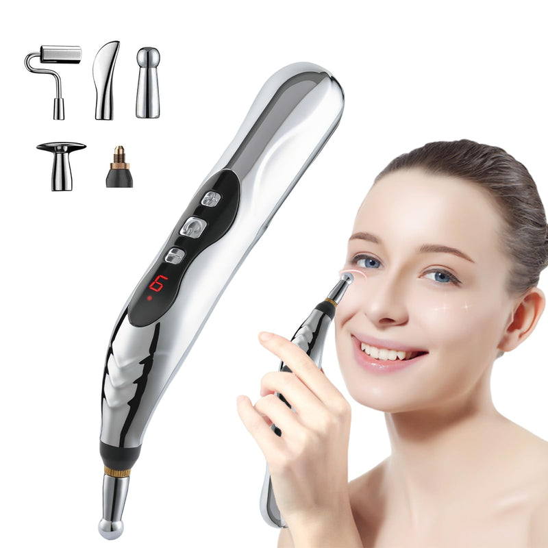 [Australia] - Acupuncture Pen, 5-in-1 Electronic Acupuncture Pen Pain Relief Therapy Rechargeable Powerful Meridian Energy Massage Pen Relief Pain Tools, White 