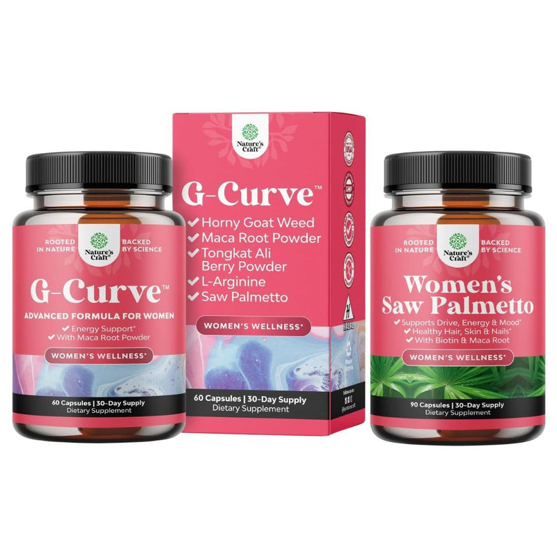 Bundle of G-Curve Butt and Breast Growth Capsules - Horny Goat Weed Muira Puama & Maca Root and Saw Palmetto for Women - DHT Blocker Hair Vitamins for Hair Loss Supplement with Maca Root & Biotin