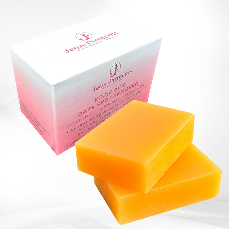 Jean-Francois Kojic Acid Dark Spot Remover Soap Bars with Vitamin C, Collagen, Turmeric - Original Japanese Complex with Hyaluronic Acid, Vitamin C, Vitamin E, Shea Butter, Castile Olive Oil (2 Pack)
