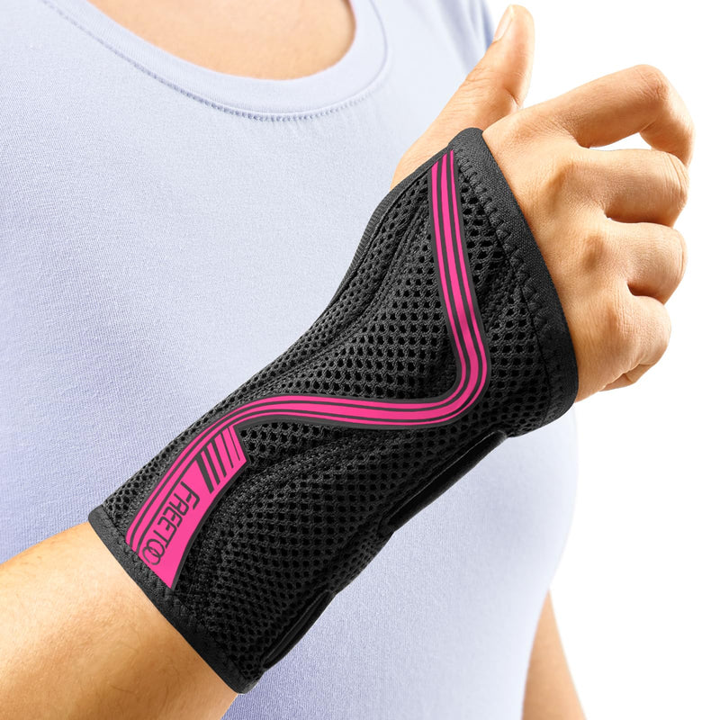 FREETOO Wrist Brace for Carpal Tunnel,[New Upgrade-Anatomically shaped] Adjustable Wrist Support Splint for Men and Women,Hand Brace for Pain Relief, Tendinitis,Arthritis,Left Hand,Larger,Black-Pink Left Hand (Black-Rose Red) Large