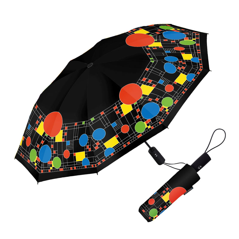 Frank Lloyd Wright Windproof Auto Open Close 43” Coverage Folding Travel Umbrella with Matching Sleeve FLW "Coonley Playhouse"