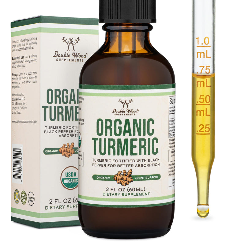 [Australia] - Turmeric Curcumin with Black Pepper Drops - Organic Turmeric Supplement Drops 1,180mg - 2FL OZ, 60 Servings (with Black Pepper Seed, Ginger, Rosemary, and Sage) for Joint Support by Double Wood 
