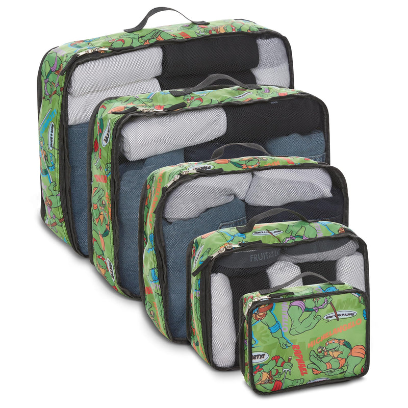 Teenage Mutant Ninja Turtles Packing Cubes - Leonardo, Raphael, Donatello, Michelangelo - TMNT 5 Piece Travel Luggage Organizer Set for Kids Teens Adults
