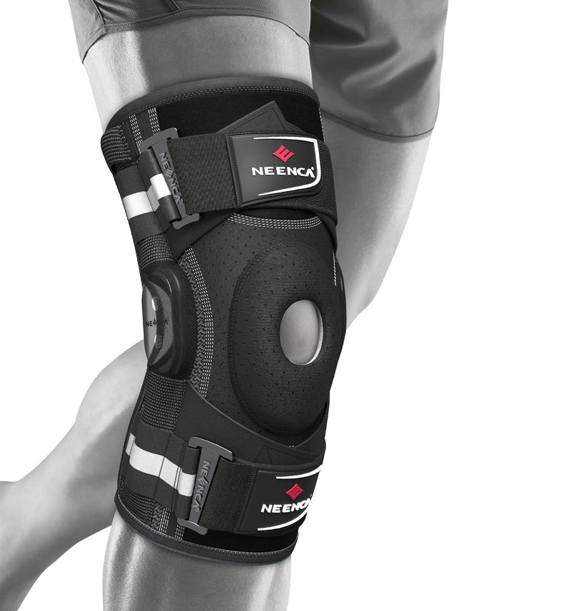 [Australia] - NEENCA Professional Knee Brace for Knee Pain, Hinged Knee Support with Patented X-Strap Fixing System, Medical for Pain Relief, Arthritis, Meniscus Tear, ACL, PCL, MCL, Runner, Sport -FSA/HSA Eligible Large Black - Single 