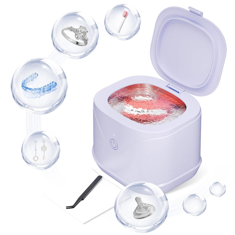 [Australia] - ROLWAY Retainer Cleaner,46kHz 220ML Ultrasonic Retainer Cleaner with One Touch Control, Deep Cleaning for Mouth Guard, Braces, Invisible Aligners, Dentures, Jewelry (Purple) Purple 