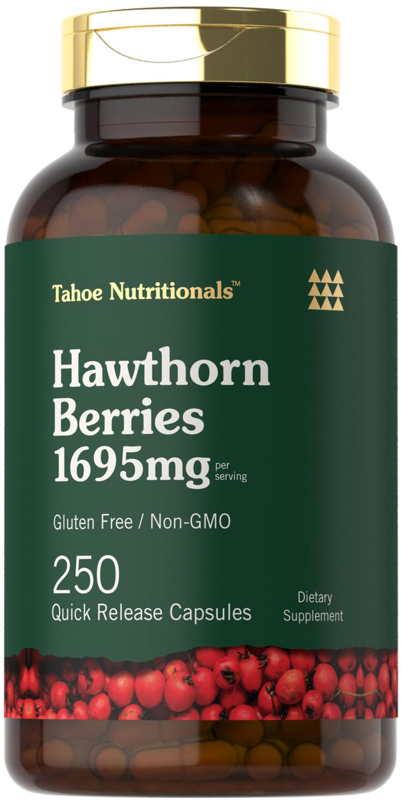 [Australia] - Tahoe Nutritionals Hawthorn Berry Capsules | 1695mg per Serving | 250 Count | Extract Supplement for Women and Men | Non-GMO, Gluten Free Extract 
