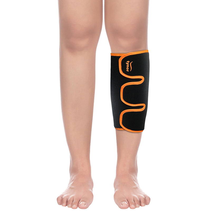[Australia] - TYNOR Calf & Shin Compression Sleeves for Men and Women Neoprene Calf Brace Adjustable Shin Splint Support - Lower Leg Compression Wrap for Pain Relief, Muscle Swelling, One Size, 1 Unit Black & Orange UN 