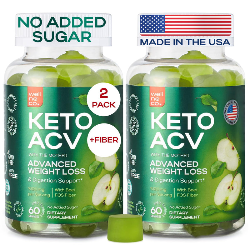 Apple Cider Vinegar Gummies 1000 Mg (2 Pack) - Keto ACV Gummies for Weight Loss, Belly Fat, Craving Control - ACV, Beet FOS Fiber for Gut, Digestion Health, Less Bloating - Sugar Free -Kelly Clarkson