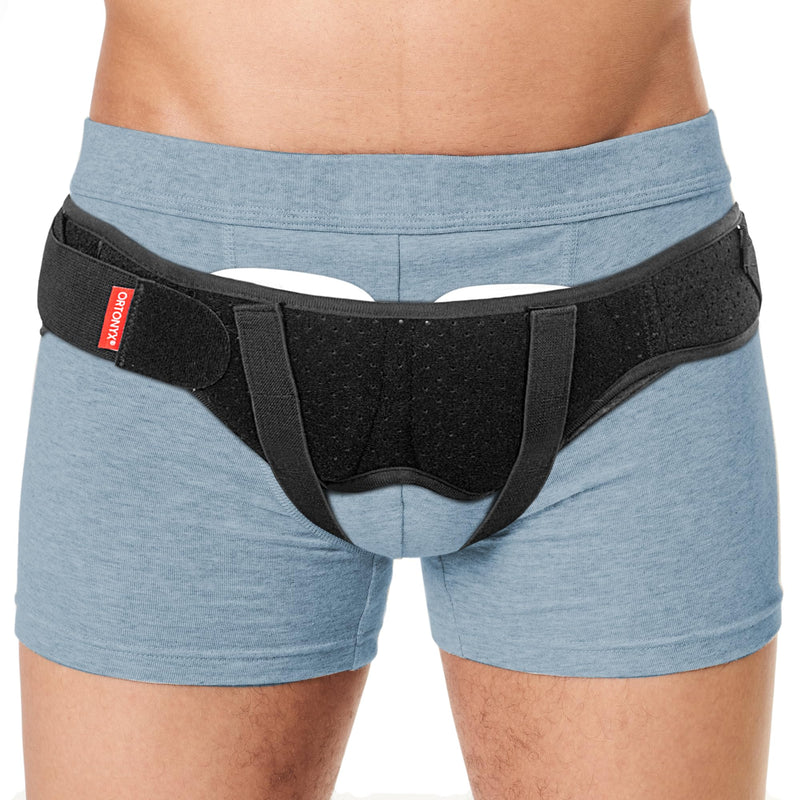 ORTONYX Inguinal Hernia Belt Truss for Single/Double Bilateral Hernias with 2 Removable Compression Pads for Men and Women, Comfortable Breathable Material XL (38.0"-47.25") Black