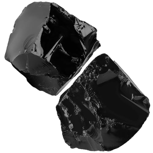 2Pcs Black Obsidian Crystals 1.8-2.2" Large Raw Stones Rocks Black-obsidian