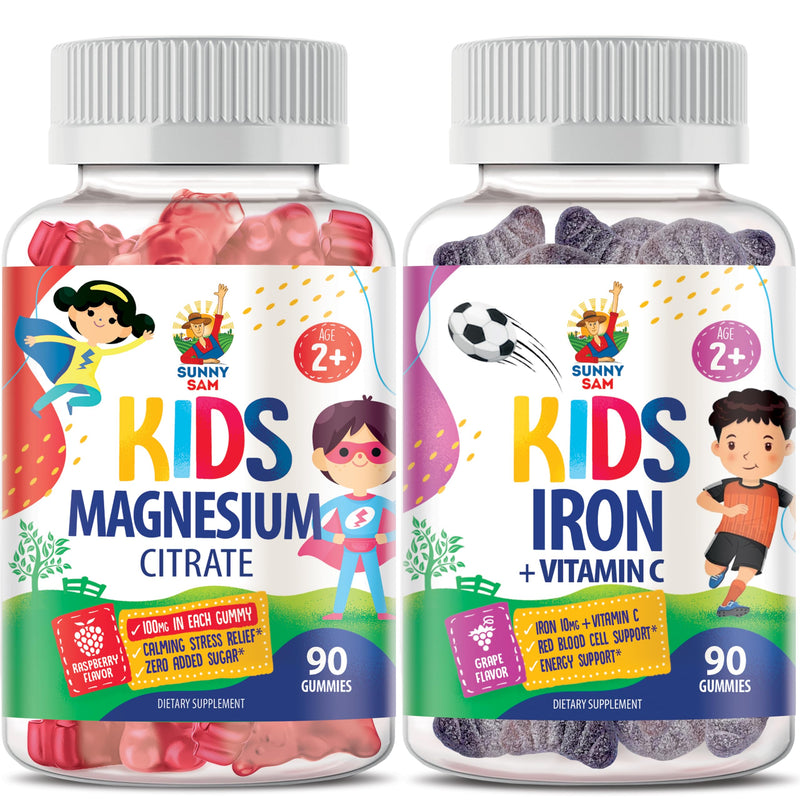 SUNNY SAM Iron Gummies for Kids & Magnesium Gummies for Kids & Adults - 100mg - Calm Magnesium Chews