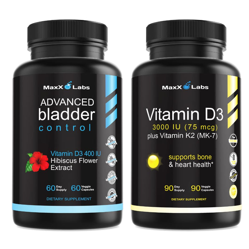 Advanced Bladder Control Supplements for Women & Men 60Ct + Vitamin D3 K2 3000 IU with Vitamin K as MK-7 from Natto Support Healthy Bones, Teeth, Heart & Immune Function 90Ct