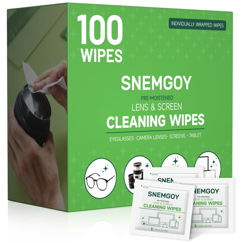 [Australia] - 100 Count Lens Cleaning Wipes, Pre-Moistened & Individually Wrapped Glasses Wipes, Eye Glasses Cleaner for Eyeglasses, Camera Lens, Phone, Tablets & Computer Screen and Other Delicate Surfaces 100 Count (Pack of 1) 