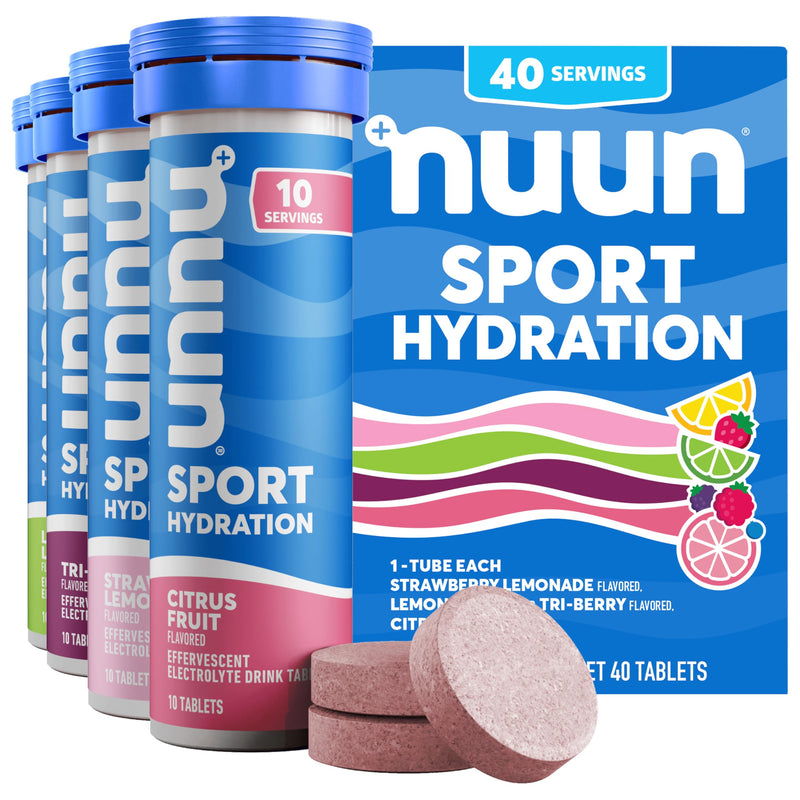 Nuun Sport Electrolyte Tablets Mixed Flavor, GF & Vegan, 4 Pack | 40 Servings with Magnesium, Calcium, Potassium, Chloride & Sodium, Gluten Free & Vegan Mixed Flavors 40 Count (Pack of 1)