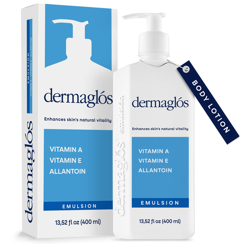 Dermaglós Moisturizing Body Lotion for Dry Skin with Extra, 13.52 Fl Oz | Vitamin E & Allantoin, Regenerating Lightweight Moisturizer for Stretch Marks, Tattoos Aftercare, Scars & Wrinkles 13.52 Ounce (Pack of 1)