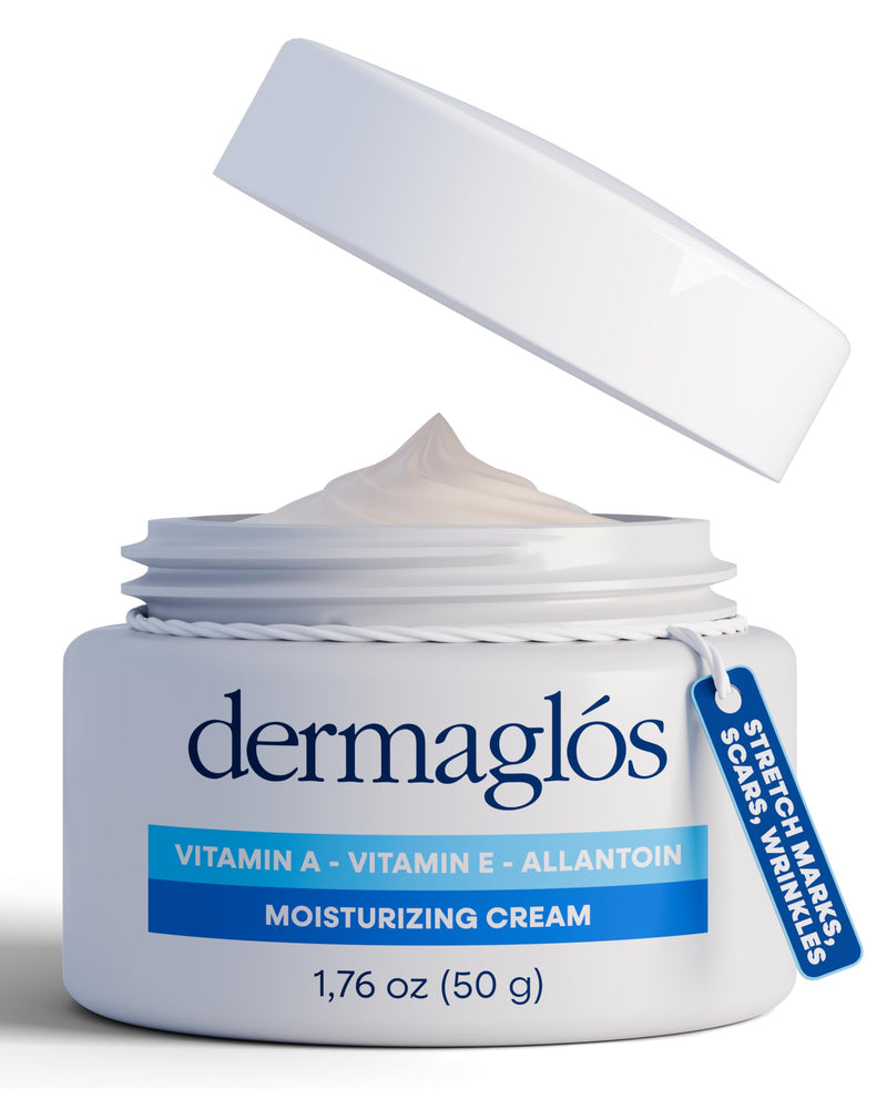 Dermaglós Moisturizing Cream, Stretch Mark Prevention, Scar cream, 1,76 oz | Vitamin A (Retinoids), Vitamin E & Allantoin, Rich Moisturizer for Wrinkles, Tattoo Aftercare, Hydration for Smooth Skin 1.76 Ounce (Pack of 1)