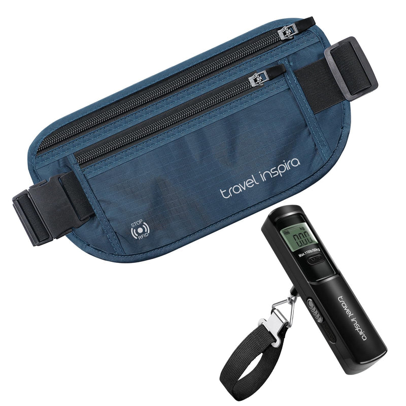 travel inspira Luggage Scale Battery-Free and RFID Blocking Travel Money Belt with Anti-Thief Zip - Slim Passport Holder
